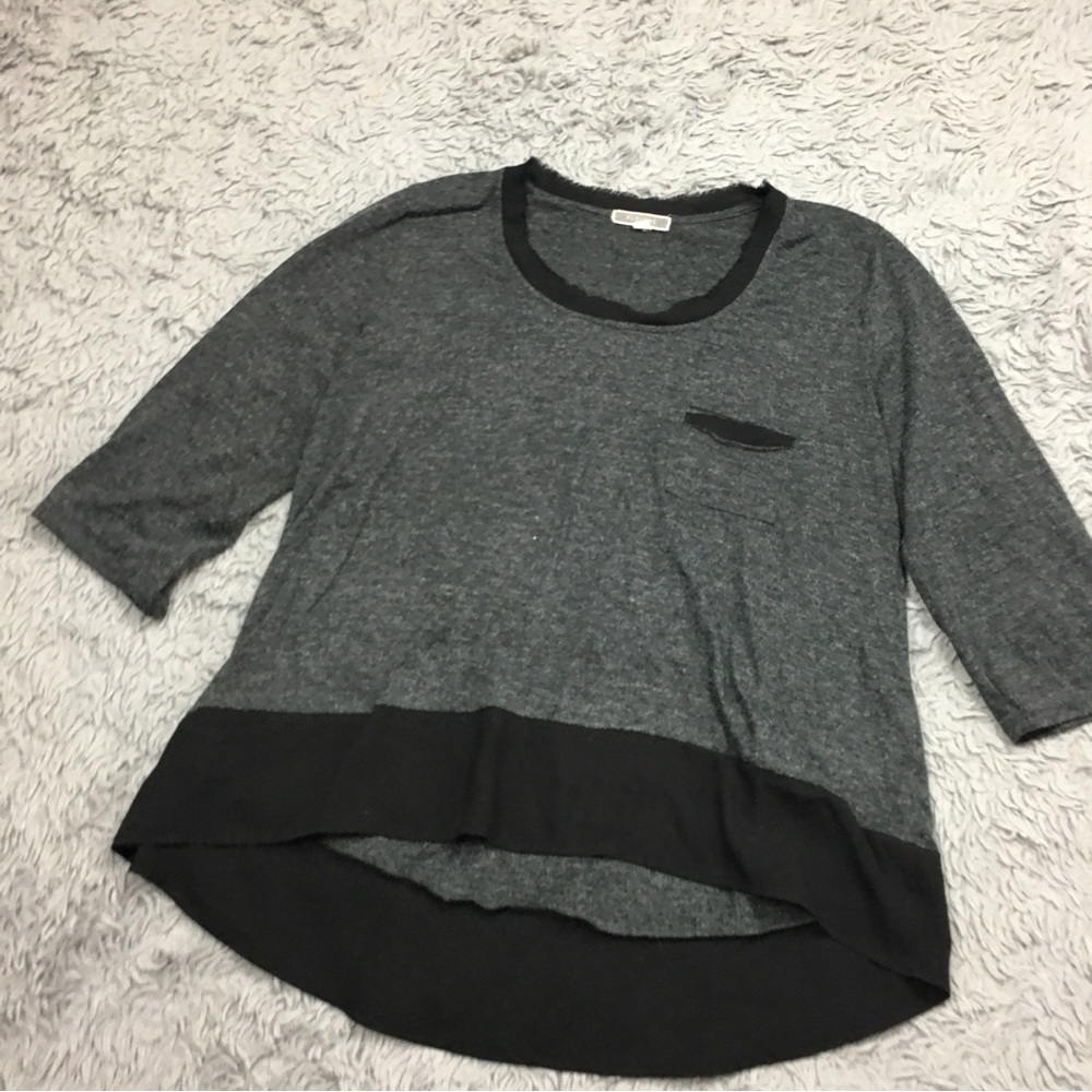 Anthropologie Pleione  Contrast Trim Chiffon Top High Low Chest Pocket Gray XL - Picture 3 of 16